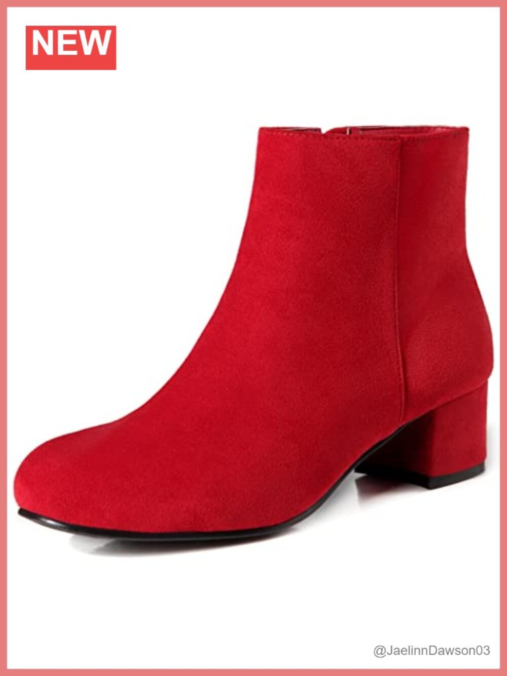 CAMSSOO Women's Ankle Booties Low Block Heel Side Zip Faux Suede Boots